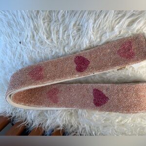 Pink Beaded Heart Guitar Purse Strap